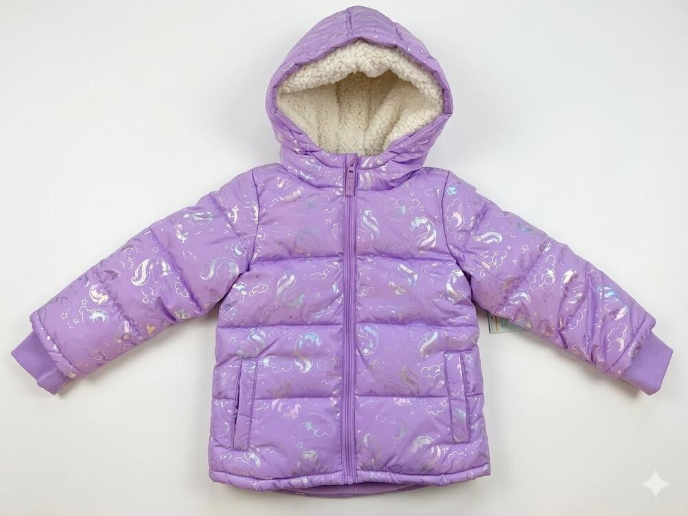 NEW! Okie Dokie 5T Toddler Girls Puffer Jacket Purple Unicorn
